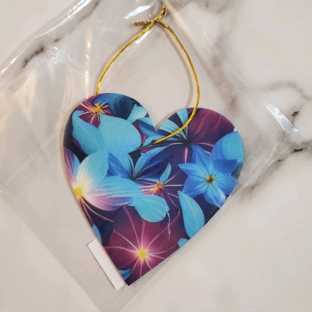 Blue Flowers Heart Shaped Car Air Freshener
